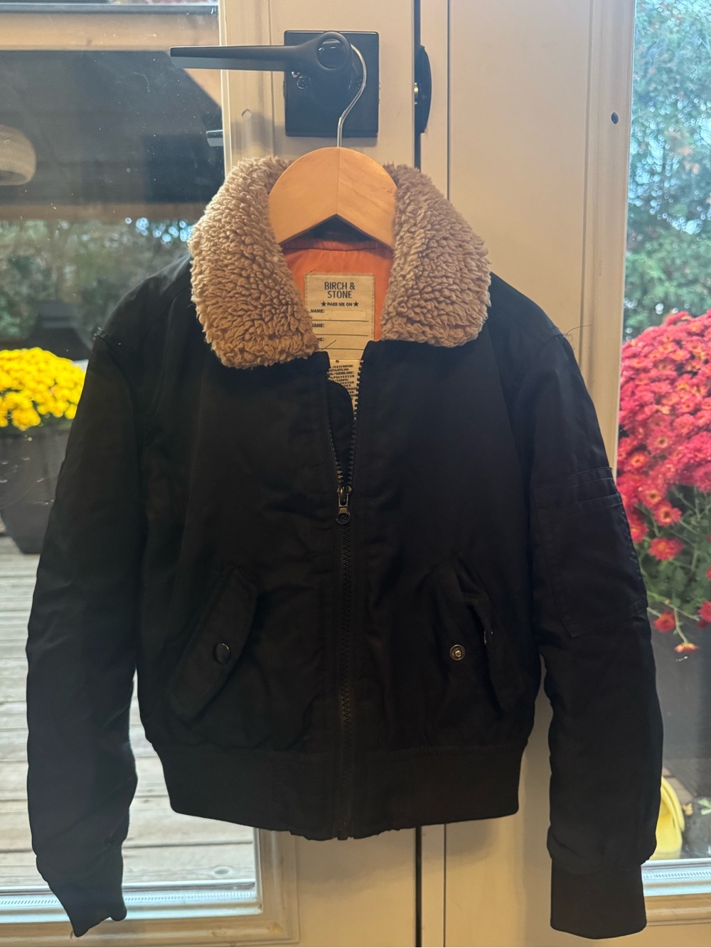 Kids Black Bomber Jacket with Tan Sherpa Collar